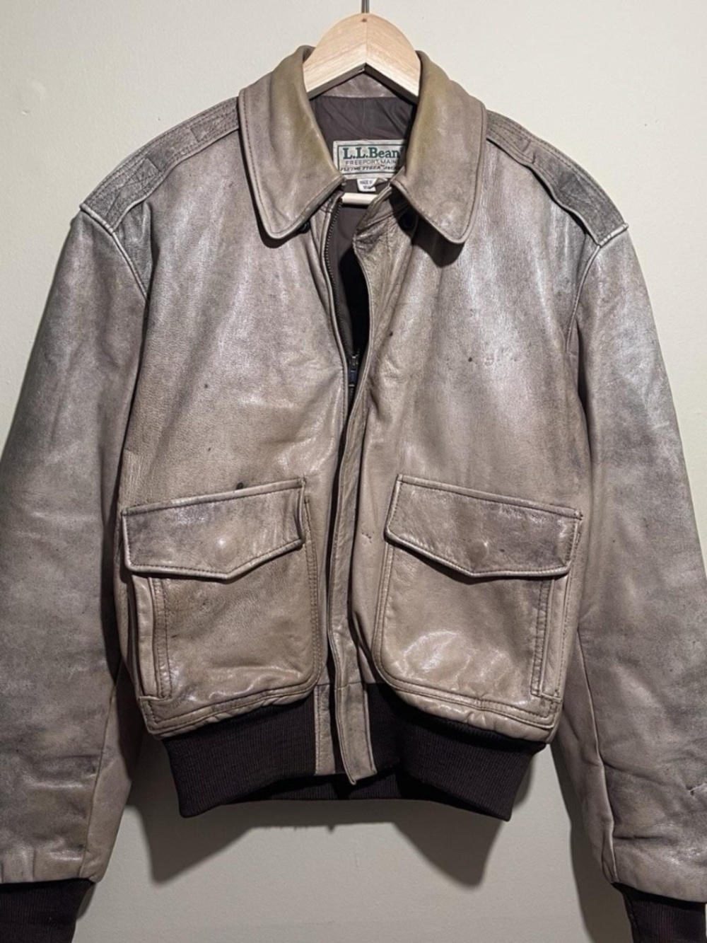 Vtg 80s / LL Bean Flying Tiger Goatskin Leather A-2 Bomber Flight Jacket / 34